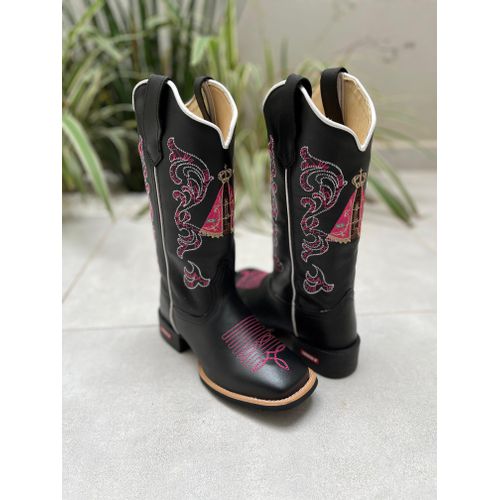 BOTA TEXANA EM COURO BORDADO FLORÃO + NOSSA SENHO... - Botas Texanas Bruto