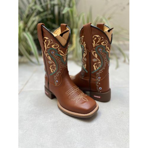 BOTA TEXANA EM COURO MUSTANG BORDADO TRIBAL CANO T... - Botas Texanas Bruto