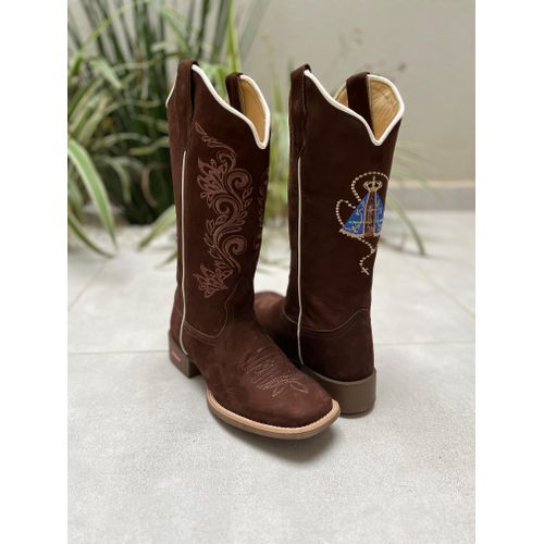 BOTA TEXANA EM COURO MARROM BORDADO RAMOS + NOSSA ... - Botas Texanas Bruto