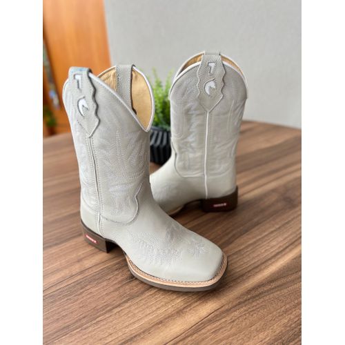 BOTA TEXANA EM COURO OFF WHITE BORDADO BRANCO CANO... - Botas Texanas Bruto