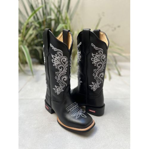 BOTA TEXANA EM COURO PRETO BORDADO RAMOS + FLORÃO ... - Botas Texanas Bruto