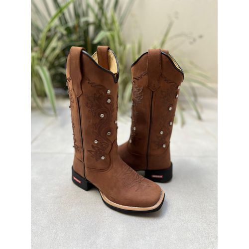 BOTA TEXANA EM COURO MARROM COM METAIS STRASS - BT... - Botas Texanas Bruto