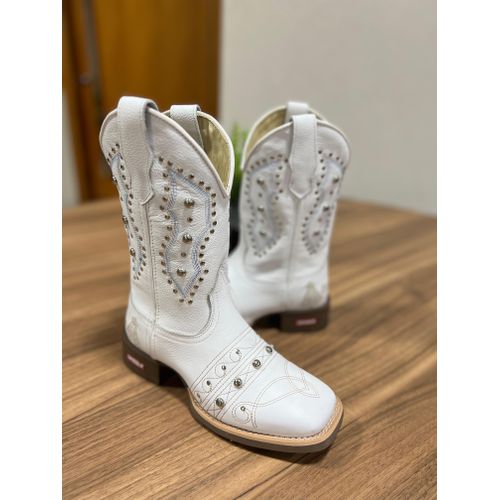 BOTA TEXANA EM COURO BRANCO COM METAIS STRASS E SO... - Botas Texanas Bruto