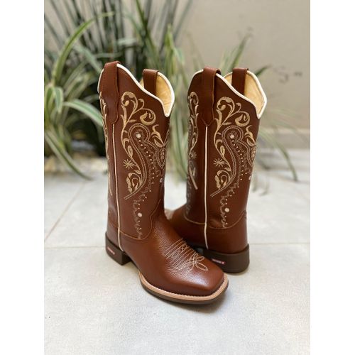 BOTA TEXANA EM COURO MUSTANG BORDADO TRIBAL E FLOR... - Botas Texanas Bruto