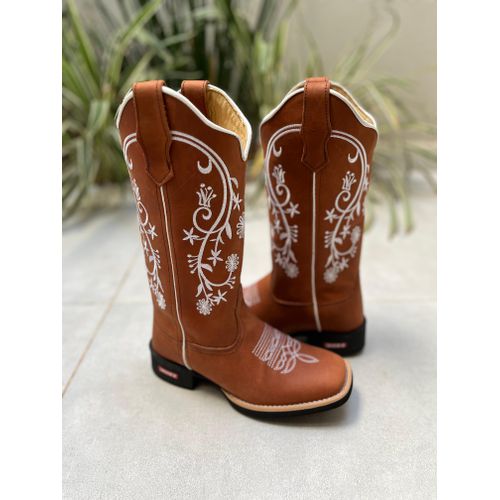 BOTA TEXANA EM COURO BORDADO FLORES BRANCO SOLADO ... - Botas Texanas Bruto