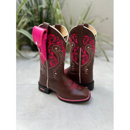 KIT BOTA TEXANA EM COURO MARROM BORDADO TRIBAL + B... - Botas Texanas Bruto
