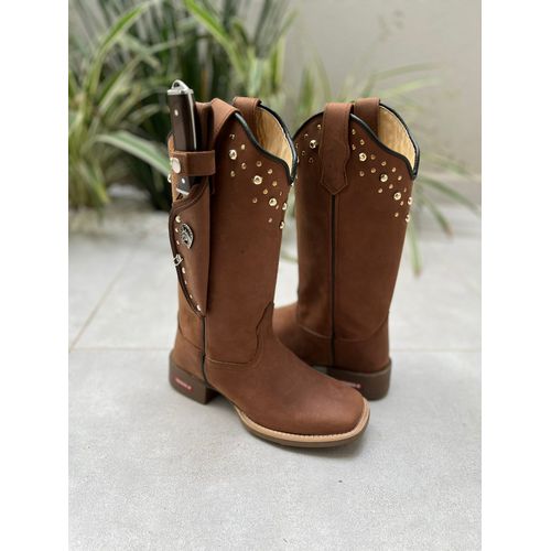 BOTA TEXANA EM COURO CAFÉ BASICA COM METAIS SOLADO... - Botas Texanas Bruto