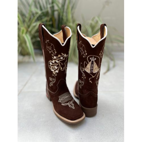 BOTA TEXANA EM COURO NOBUCK MARROM BORDADO CAVALO ... - Botas Texanas Bruto