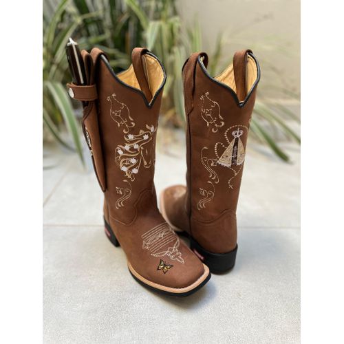 BOTA TEXANA EM COURO BORDADO CAVALO + NOSSA SENHOR... - Botas Texanas Bruto