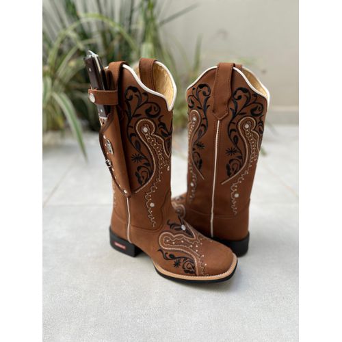 BOTA TEXANA EM COURO BORDADO TRIBAL + KIT FACA SOL... - Botas Texanas Bruto