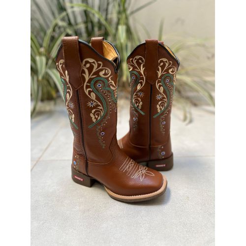 BOTA TEXANA EM COURO MUSTANG BORDADO TRIBAL E FLOR... - Botas Texanas Bruto
