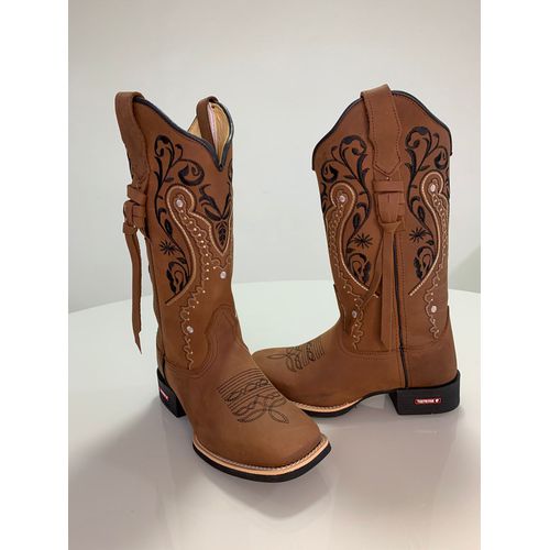 BOTA TEXANA EM COURO PRETO BORDADO TRIBAL + FLORAO... - Botas Texanas Bruto