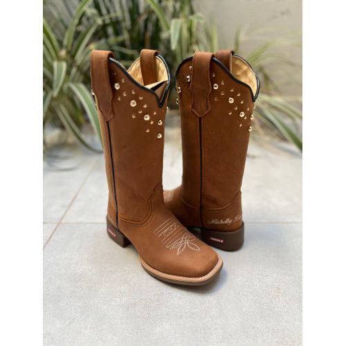 BOTA TEXANA EM COURO BASICA BORDADO FLORAO + METAI... - Botas Texanas Bruto