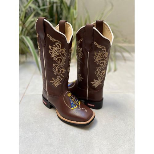 BOTA TEXANA EM COURO MARROM BORDADO RAMOS E NOSSA ... - Botas Texanas Bruto