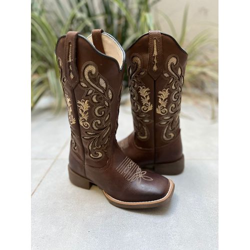 BOTA TEXANA EM COURO MARROM BASICA LASER GLITTER D... - Botas Texanas Bruto