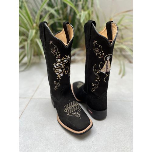BOTA TEXANA EM COURO NOBUCK PRETO BORDADO CAVALO +... - Botas Texanas Bruto