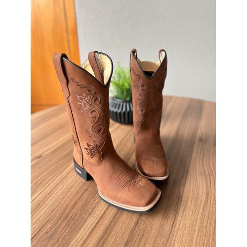 BOTA TEXANA EM COURO MARROM BORDADO RAMOS CANO PEA... - Botas Texanas Bruto