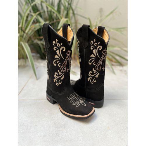 BOTA TEXANA EM COURO NOBUCK PRETO NOSSA SENHORA E ... - Botas Texanas Bruto