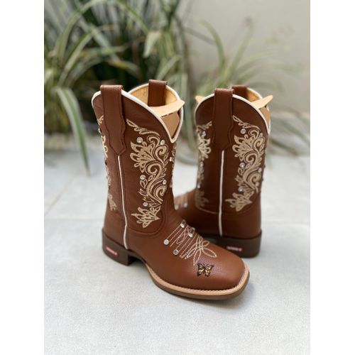 BOTA TEXANA EM COURO MUSTANG RAMOS + BORBOLETA COM... - Botas Texanas Bruto