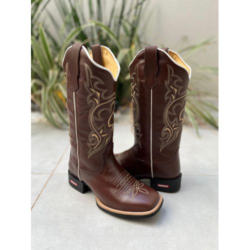 BOTA TEXANA EM COURO LATEGO MARROM BORDADO BASICO ... - Botas Texanas Bruto