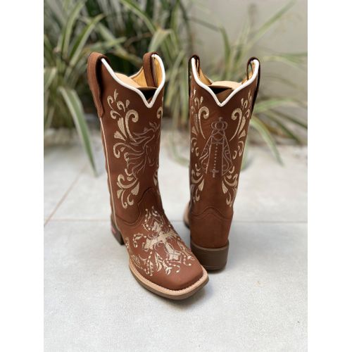 BOTA TEXANA EM COURO Bordado Nossa Senhora + Caval... - Botas Texanas Bruto