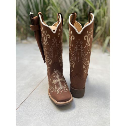 BOTA TEXANA EM COURO BORDADO CRUZ E NOSSA SENHORA ... - Botas Texanas Bruto