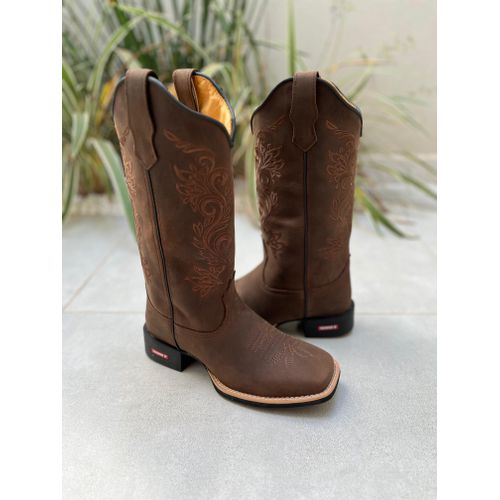 BOTA TEXANA EM COURO CAPPUCCINO MARROM BORDADO RAM... - Botas Texanas Bruto