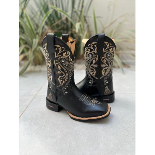 BOTA TEXANA EM COURO PRETO BORDADO TRIBAL E NOSSA ... - Botas Texanas Bruto