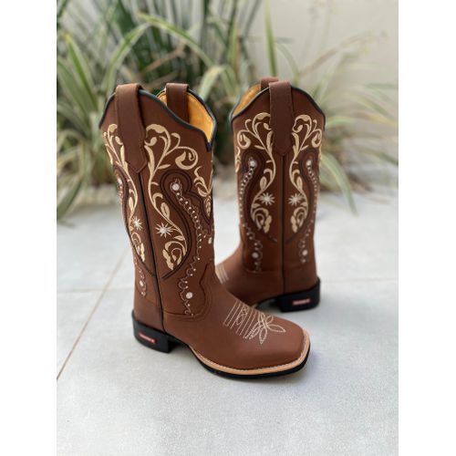 BOTA TEXANA EM COURO BORDADO TRIBAL E FLORAO BEGE ... - Botas Texanas Bruto