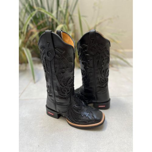 PRONTO ENTREGA - BOTA TEXANA EM COURO PRETO A LASE... - Botas Texanas Bruto