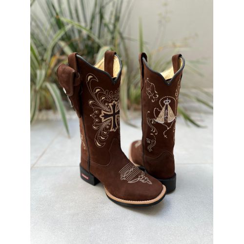 BOTA TEXANA EM COURO NOBUCK CRUZ E NOSSA SENHORA +... - Botas Texanas Bruto