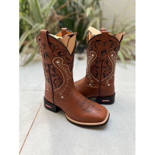 BOTA TEXANA EM COURO MUSTANG BORDADO TRIBAL E FLOR... - Botas Texanas Bruto