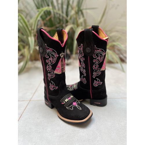 BOTA TEXANA EM COURO NOBUCK PRETO NOSSA SENHORA E ... - Botas Texanas Bruto