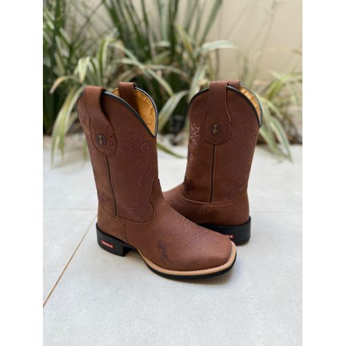 BOTA TEXANA EM COURO MARROM BORDADO RAMOS E CAVALO... - Botas Texanas Bruto