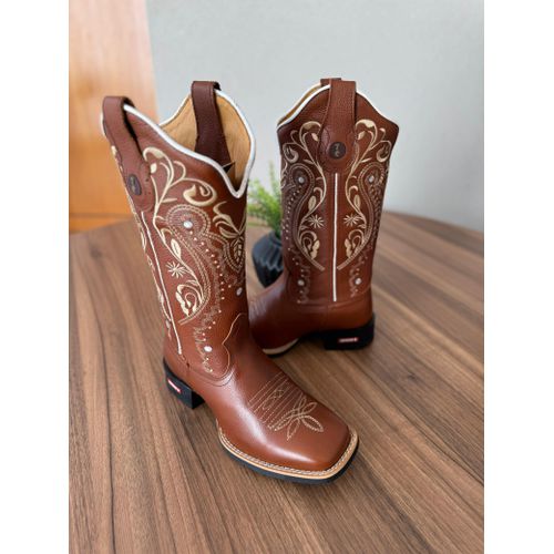 BOTA TEXANA EM COURO MUSTANG BORDADO TRIBAL - BTF5... - Botas Texanas Bruto