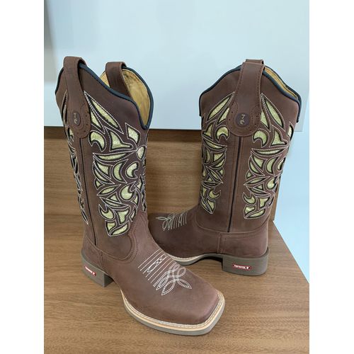 BOTA TEXANA EM COURO A LASER GLITTER DOURADO BORDA... - Botas Texanas Bruto