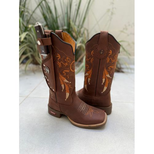 BOTA TEXANA EM COURO MARROM BORDADO FILTRO DOS SON... - Botas Texanas Bruto