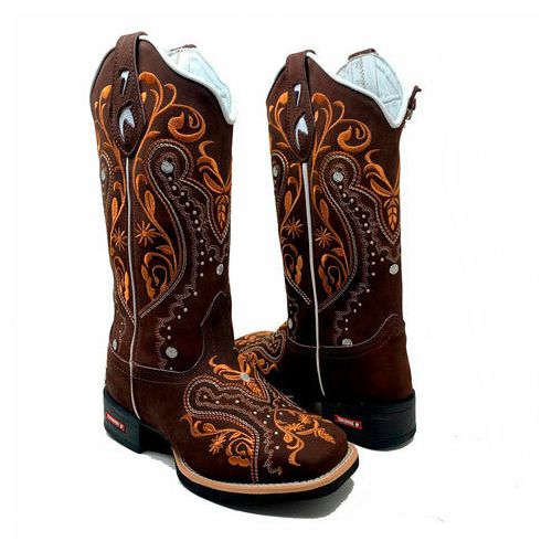 BOTA TEXANA EM COURO NOBUCK CAFÉ BORDADO TRIBAL + ... - Botas Texanas Bruto