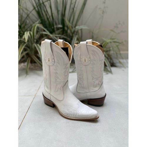 BOTA TEXANA EM COURO BRANCO BORDADO LINHAS BRANCA ... - Botas Texanas Bruto