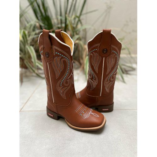 BOTA TEXANA EM COURO MUSTANG BORDADO PONTILHADO AZ... - Botas Texanas Bruto