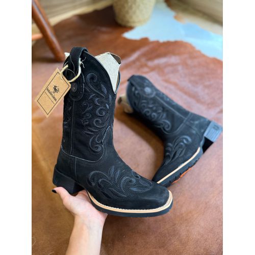 BOTA TEXANA EM COURO ALL BLACK BORDADO RAMOS CANO ... - Botas Texanas Bruto