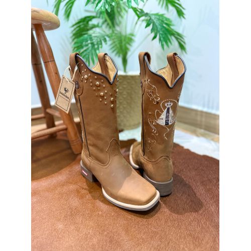 BOTA TEXANA EM COURO HORSE HAVANA BORDADO NOSSA SE... - Botas Texanas Bruto