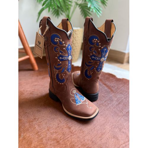 BOTA TEXANA EM COURO BORDADO CRUZ E NOSSA SENHORA ... - Botas Texanas Bruto
