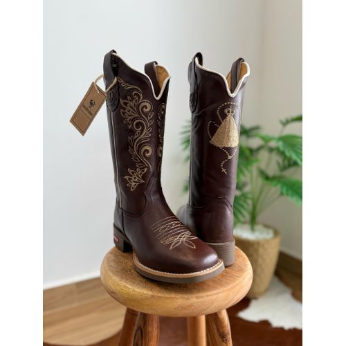 BOTA TEXANA EM COURO MARROM BORDADO RAMOS E NOSSA ... - Botas Texanas Bruto