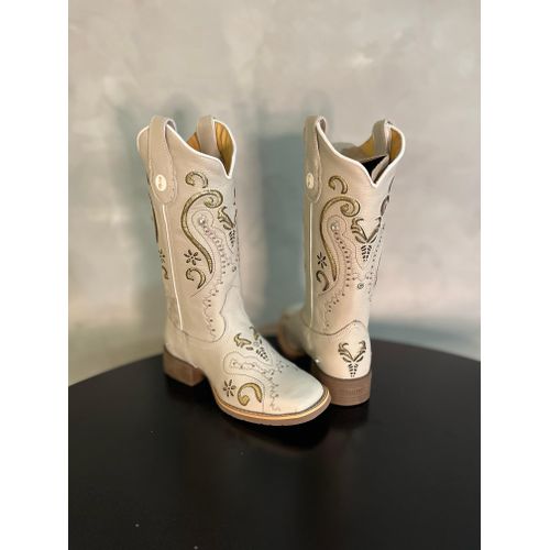 BOTA TEXANA EM COURO OFF WHITE LASER FLORENCIA GLI... - Botas Texanas Bruto