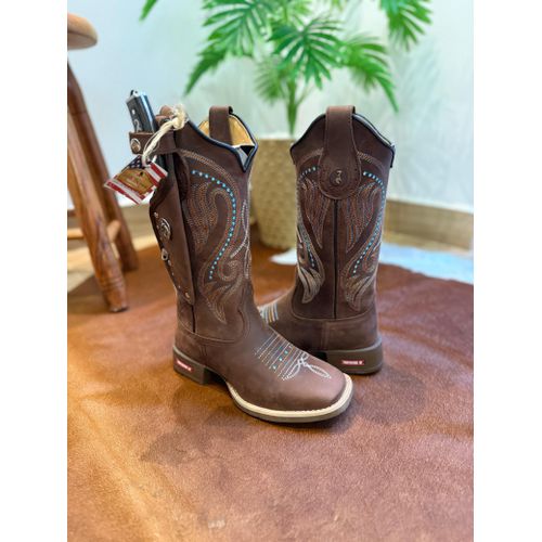 KIT BOTA TEXANA EM COURO BORDADO PONTILHADO AZUL S... - Botas Texanas Bruto