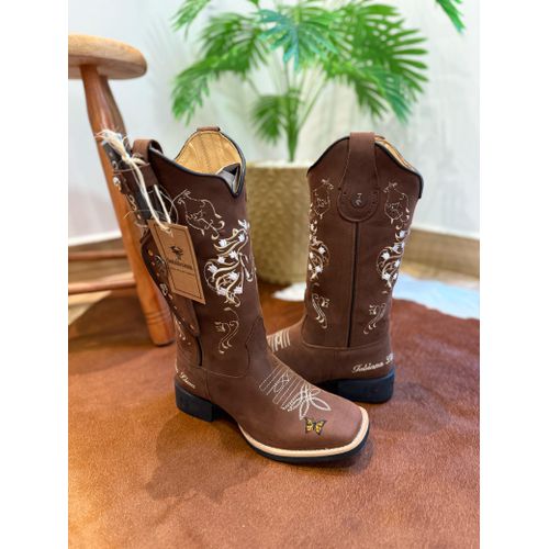 KIT BOTA TEXANA EM COURO BORDADO CAVALO E BORBOLET... - Botas Texanas Bruto