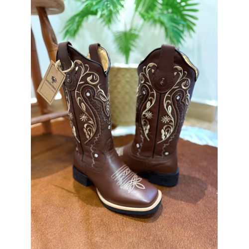 BOTA TEXANA EM COURO BORDADO TRIBAL E FLORAO BÁSIC... - Botas Texanas Bruto