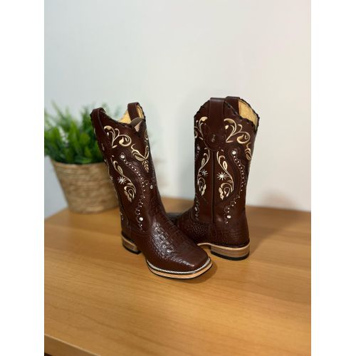 BOTA TEXANA EM COURO ESTILIZADO COBRA MARROM BORDA... - Botas Texanas Bruto