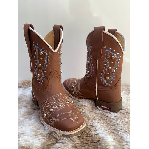 BOTA TEXANA EM COURO HAVANA BORDADA CANO TRADICION... - Botas Texanas Bruto